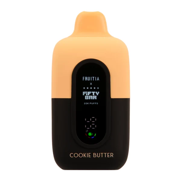dessert flavor disposable vape showing the Cookie Butter FRUITIA X Fifty Bar 20K